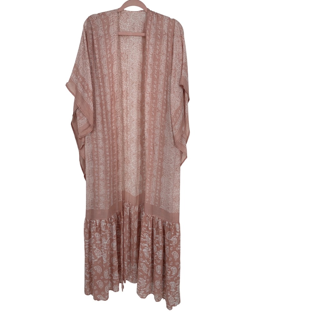 Boho Pink Paisley Kimono Duster One Size Viscose Beach Cover Up